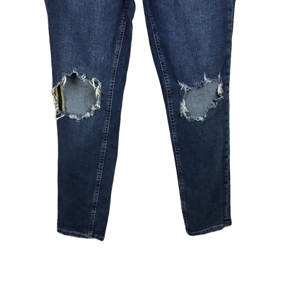 FREE PEOPLE Jeans Busted Knee Stretch Dark Blue Wash Skinny Ankle Crop sz 31 - Picture 5 of 11
